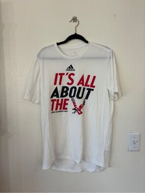 adidas White Short Sleeve Graphic Tee with Red and Black Print